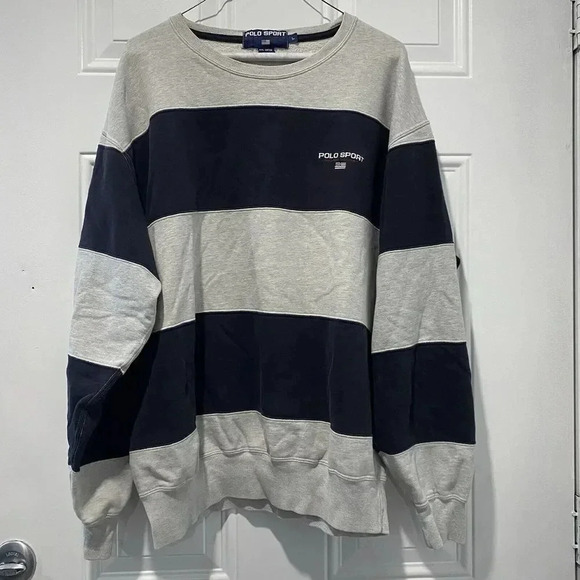 Vintage 90s Polo Sport Ralph Lauren Men's Relaxed Stripe Crewneck Sweatshirt L - Picture 1 of 10